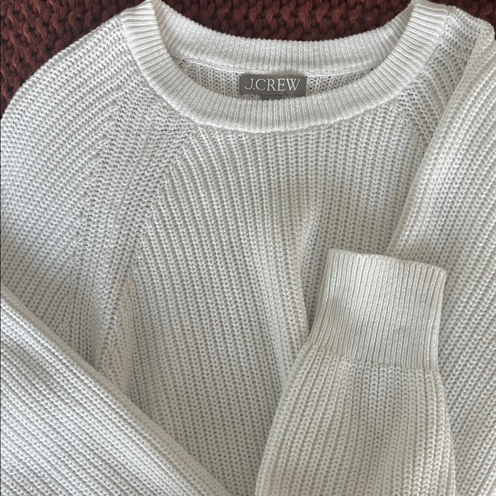 J. Crew Women's White Crew Neck Sweater - MEDIUM